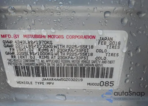 2016 Mitsubishi Outlander Sport Sel/Gt from USA, damaged, VIN JA4AR4AW5GZ032219